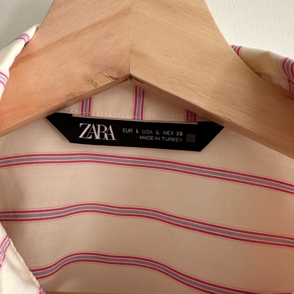 Zara Cream and Pink Striped Button-Down Shirt - Picture 5 of 5